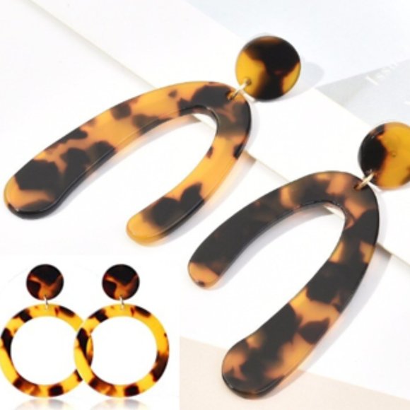 2 PR Leopard Tortoise Shell Statement Earrings - Picture 2 of 6